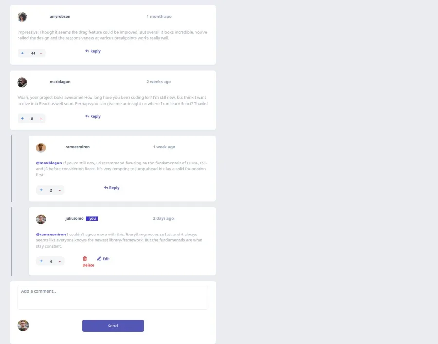 Interactive Comment Section Astro, React, TanstackQuery, PandaCss/Shadcn